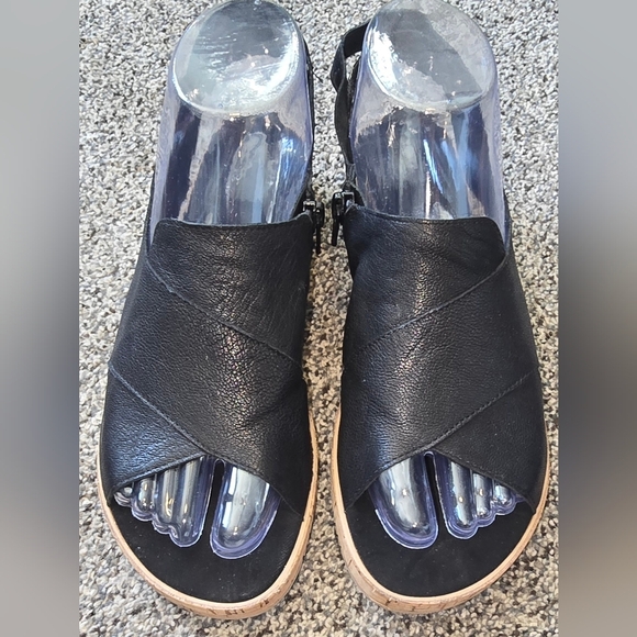 Sesto Meucci Black Leather Sylke Cross Strap Wedge Sandal 7.5 Italy Made - Picture 3 of 10